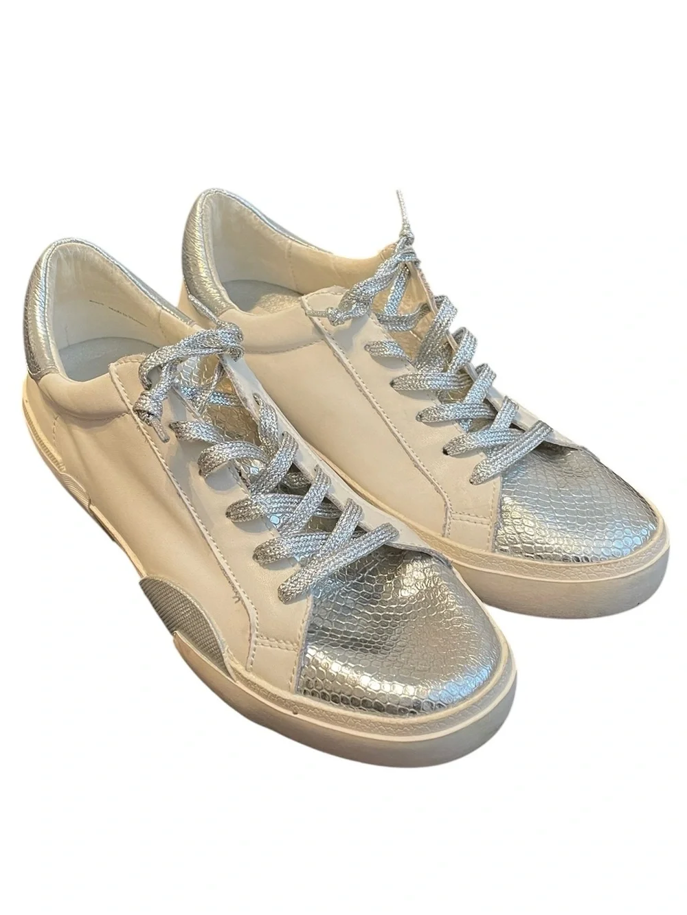 Dolce‎ Vita Women's White Silver Zina Glittered Snake Print Sneakers Size 9